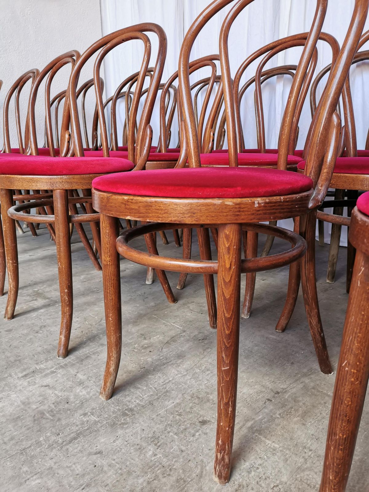 photo furniture 1 Of 20 Vintage Bentwood Dining Chairs Set: 1970s Thonet Style, Red Upholstery
