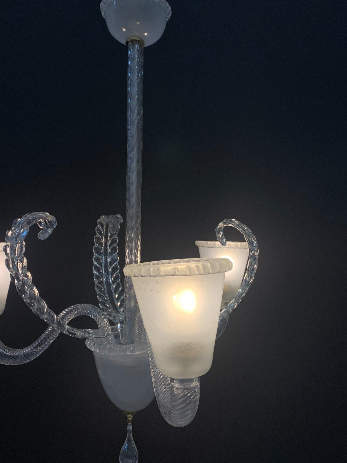 Barovier Sandblasted Clear 3 Arm Murano Glass Chandelier photo 1410.0