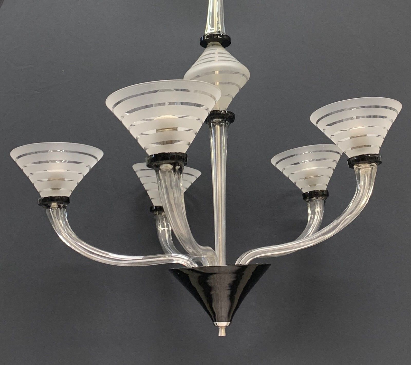 Murano Glass Chandelier 5 Arms Clear Black Sandblasted Venins photo furniture