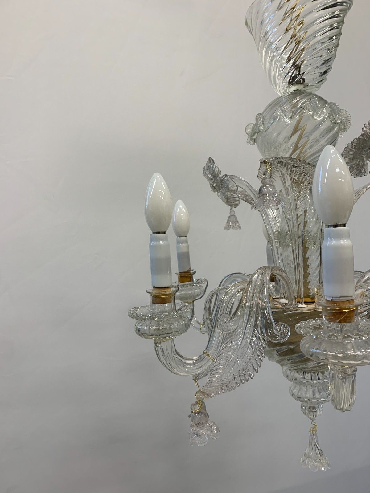 Restored Chandelier Attributed To Seguso 1940 6 Lights Glass Candles photo for sale