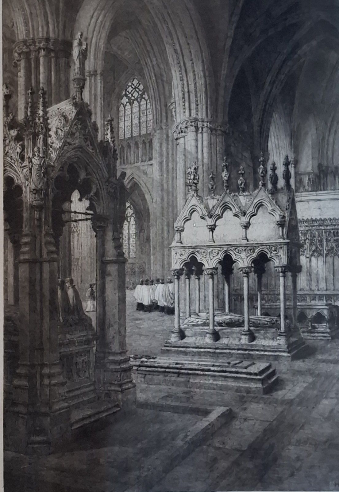 Antique Large  Axel Haig Etching Interior York Minster South Transept 1905 Rare photo furniture