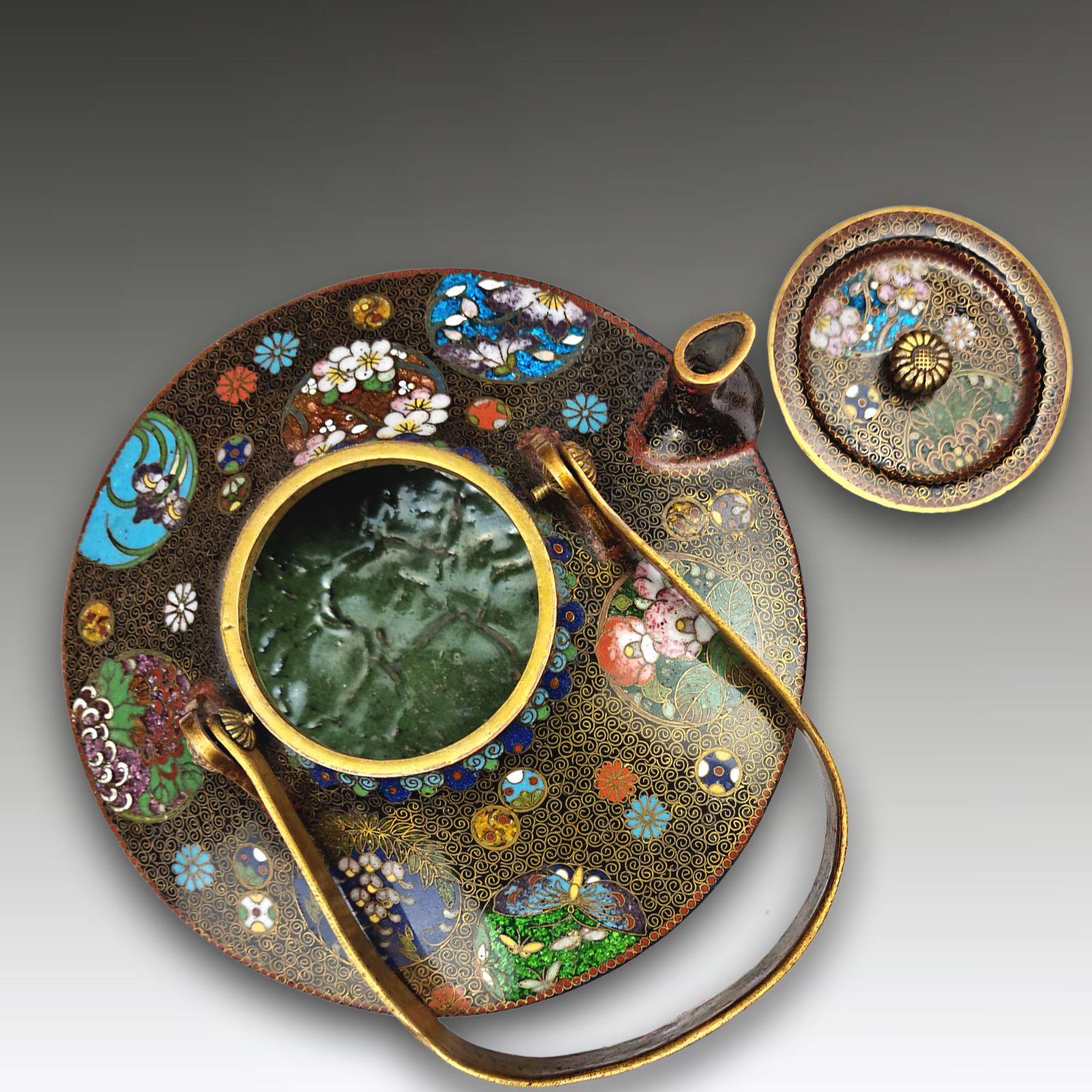 Japanese Cloisonne Sake Pot Attrib. Takahara Komajiro  Meiji Outstanding Quality photo for sale