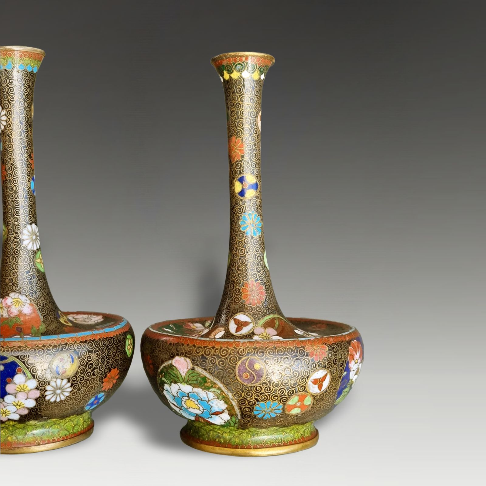 Japanese Cloisonne Pr Incense Vases Attrib. Takahara Komajiro  Meiji 19thc 12cm photo Home Decor