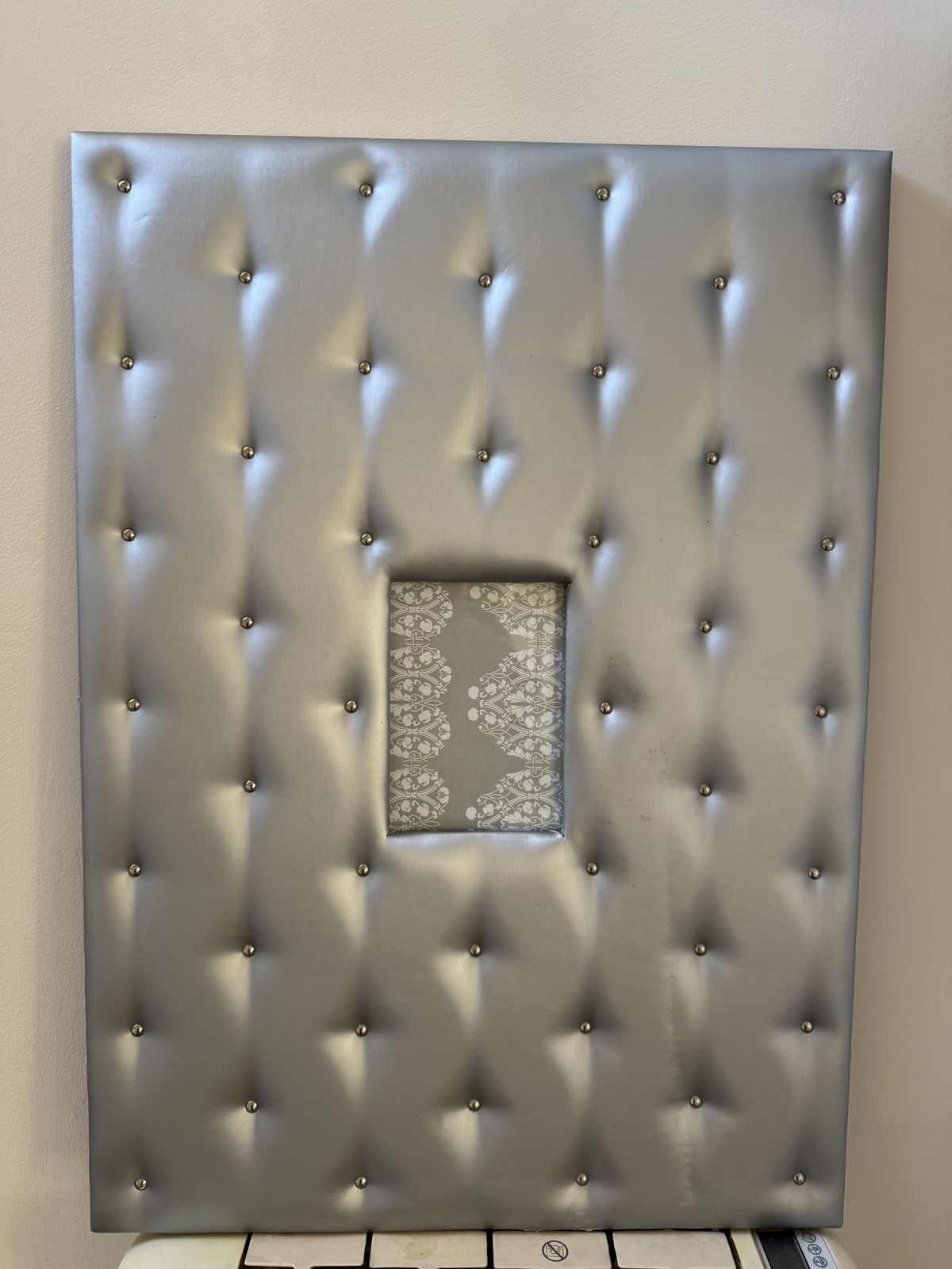 Large Scale Silver Faux Leather Padded And Studded Picture Frames photo for sale