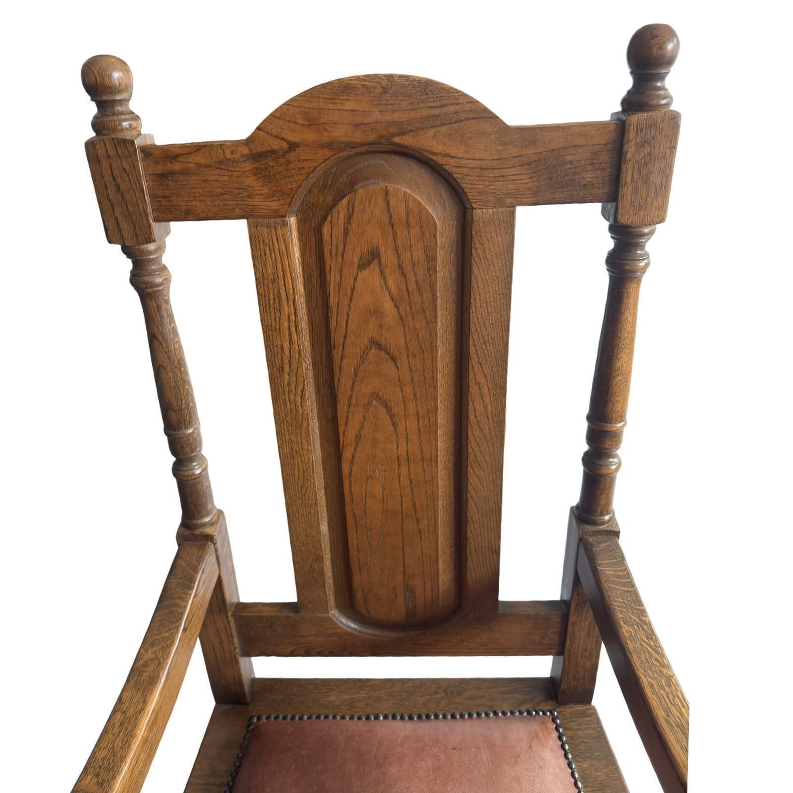 Set Of 2 Oak Panel Back Carver Dining Chair With Armrests Dark Brown Antique Style photo buy