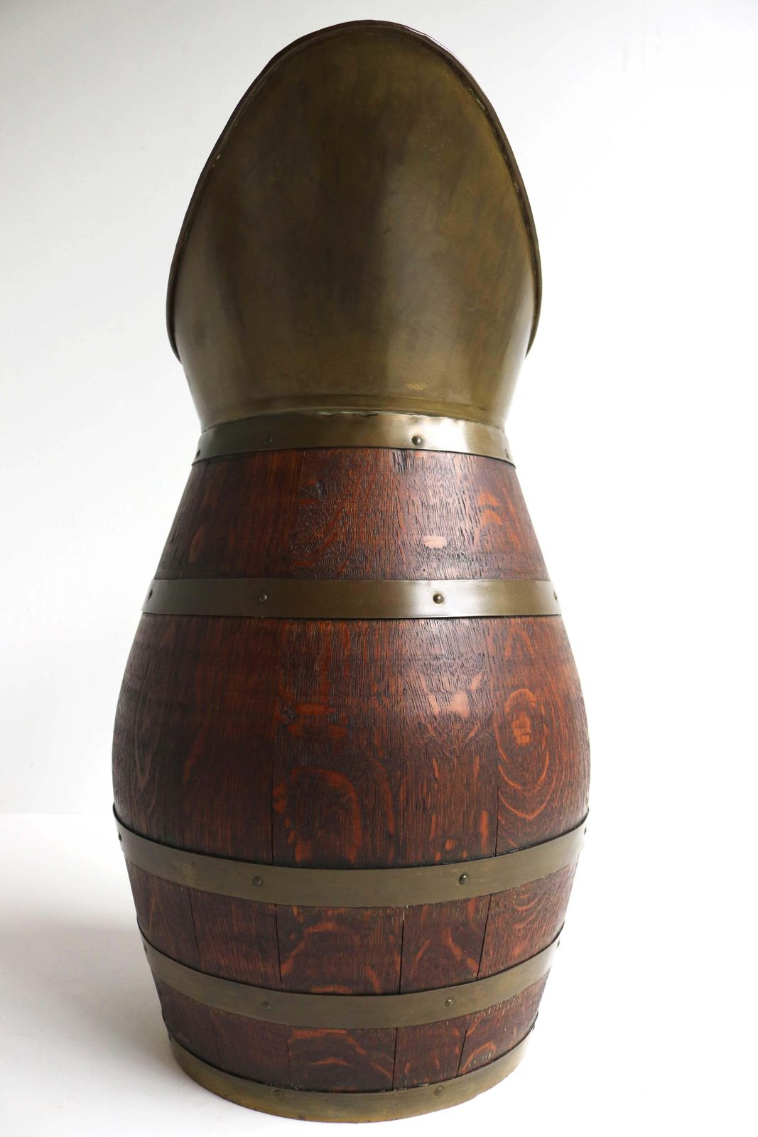 Antique French Copper And Oak Pitcher, Wine Jug Umbrella Holder 1900 Hallway photo vinterior