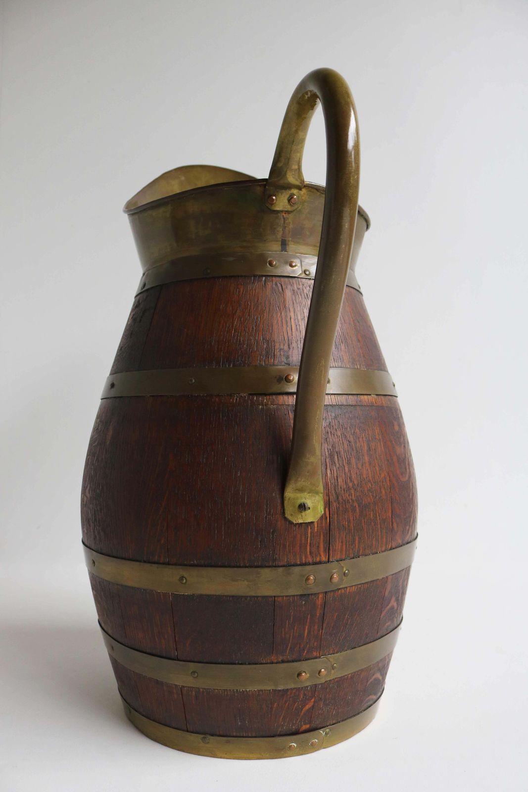 photo for sale Antique French Copper And Oak Pitcher, Wine Jug Umbrella Holder 1900 Hallway