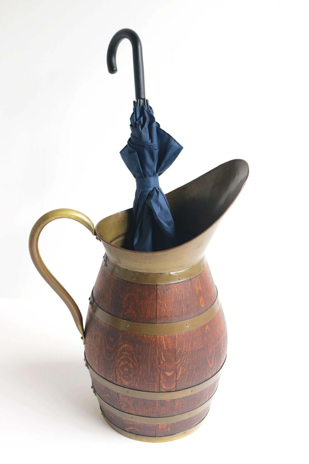 photo vinterior Antique French Copper And Oak Pitcher, Wine Jug Umbrella Holder 1900 Hallway