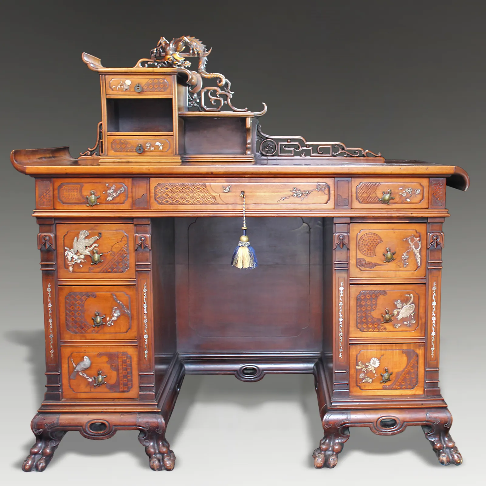 Magnificent French Gabriel Viadot  Circa 1878  Aesthetic Movement Kneehole Desk