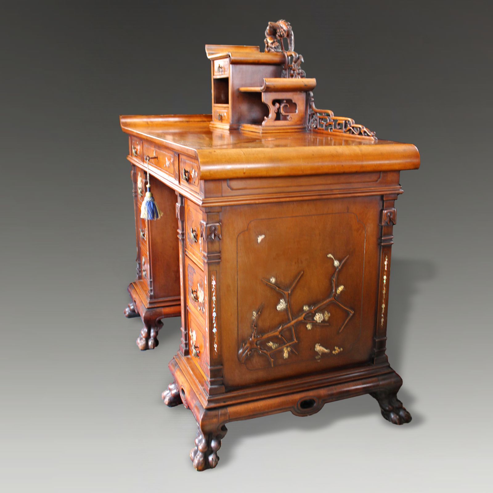 Magnificent French Gabriel Viadot  Circa 1878  Aesthetic Movement Kneehole Desk photo furniture