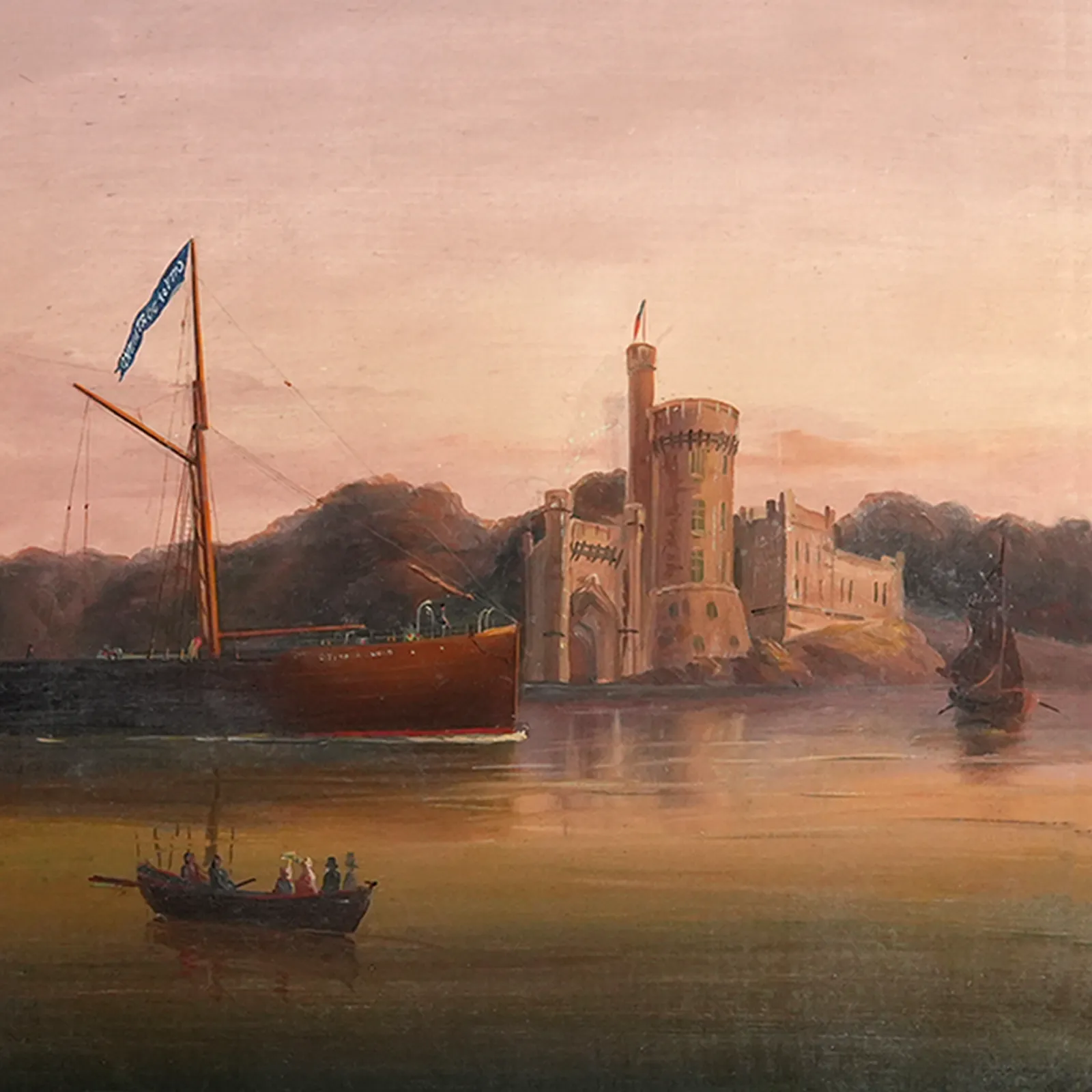 Marine Oil Painting C 1860 "City Of Dortmund" Steam Ship  Blackrock Castle  85cm photo for sale