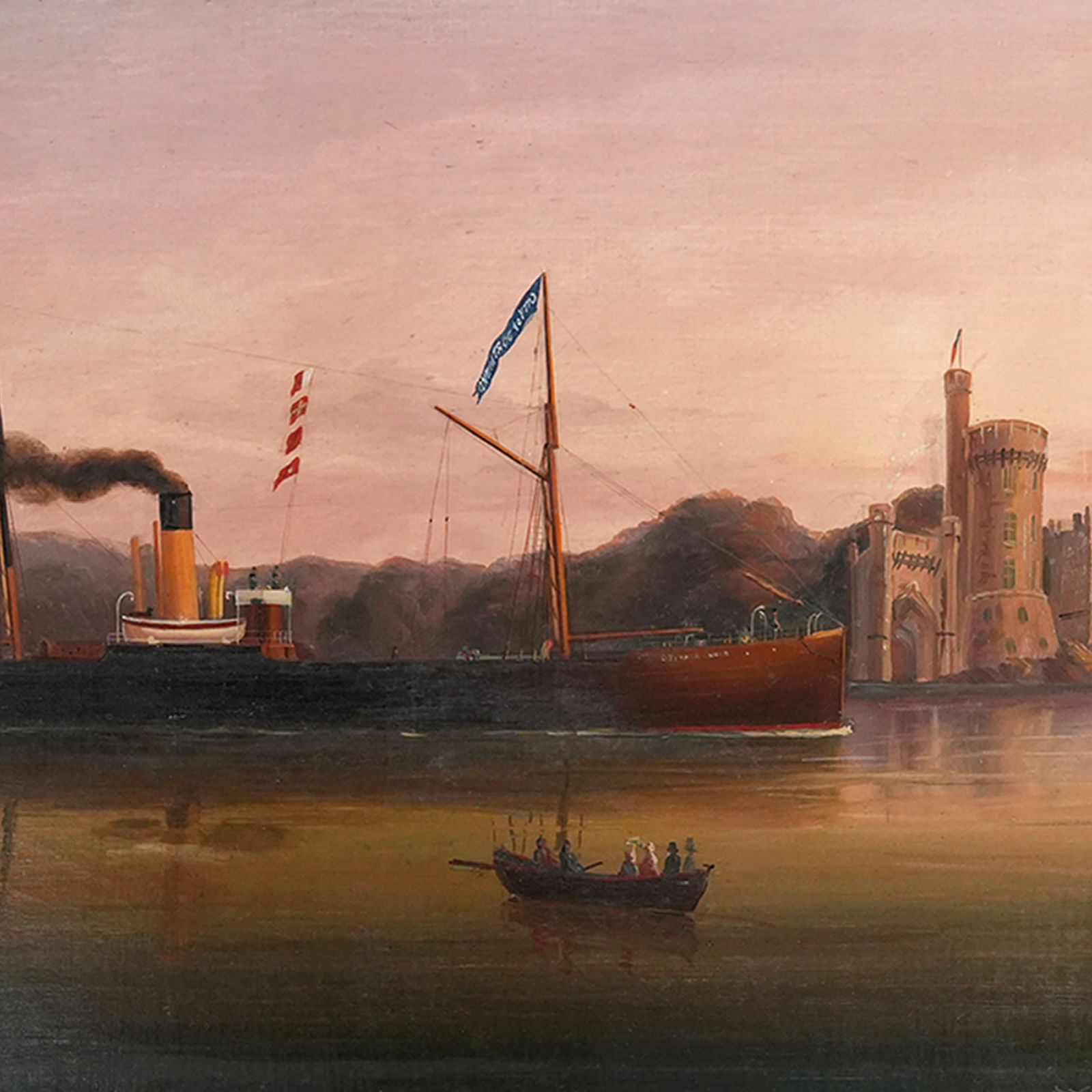 Marine Oil Painting C 1860 "City Of Dortmund" Steam Ship  Blackrock Castle  85cm photo 2450.0