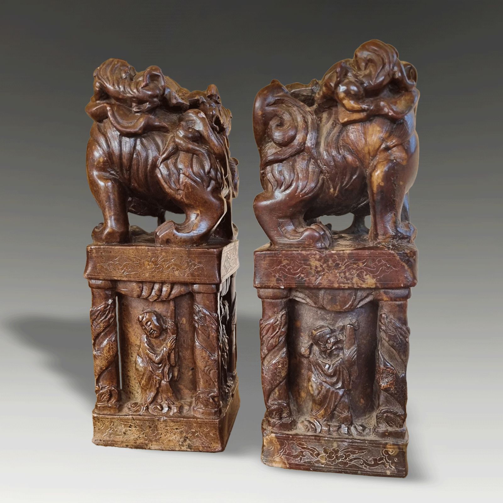 Antique Pair Chinese Carved Stone Seals "Buddhist Lions" C1820  Superb Quality photo Art