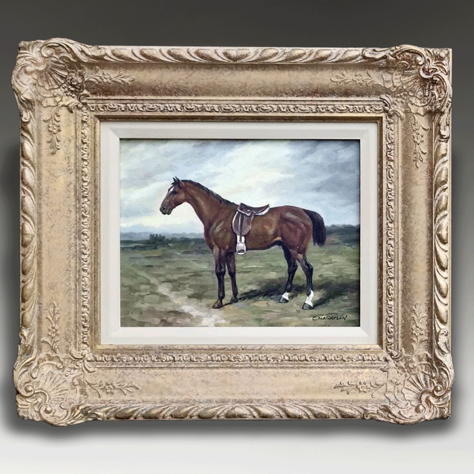 Horse Impasto Oil Painting On Board By C.Harrison (Mid 20thc) Superb 43cm W