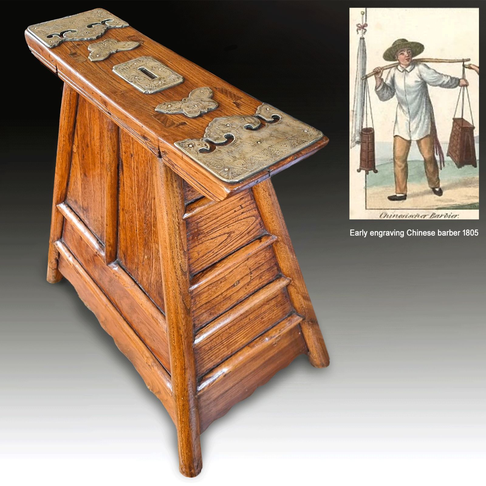 Antique Chinese Barbers Stool In Elm & Brass  Rare  Circa 1820 Superb Condition photo furniture