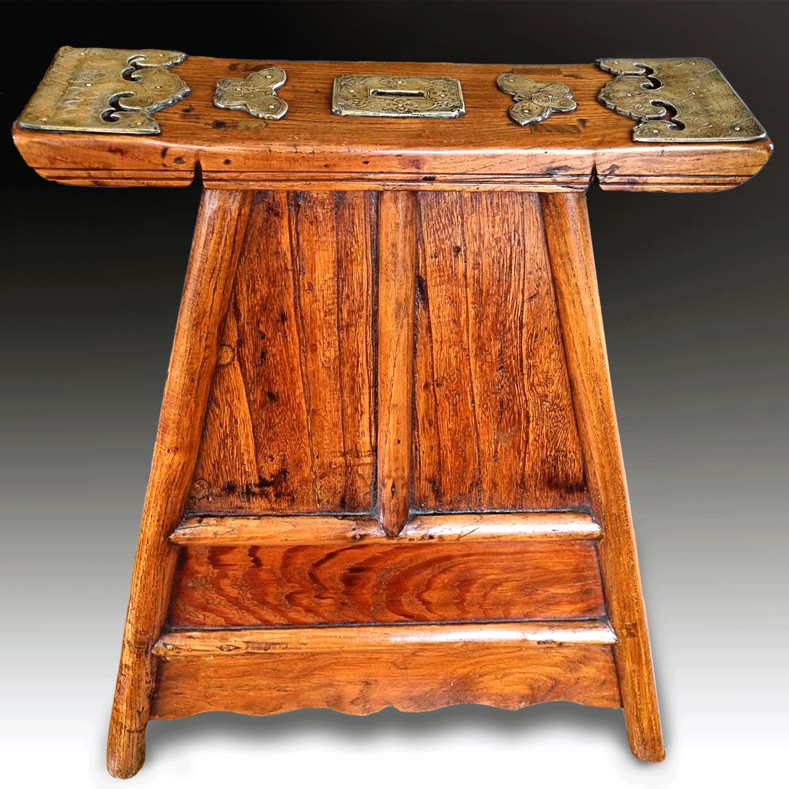 Antique Chinese Barbers Stool In Elm & Brass  Rare  Circa 1820 Superb Condition photo for sale