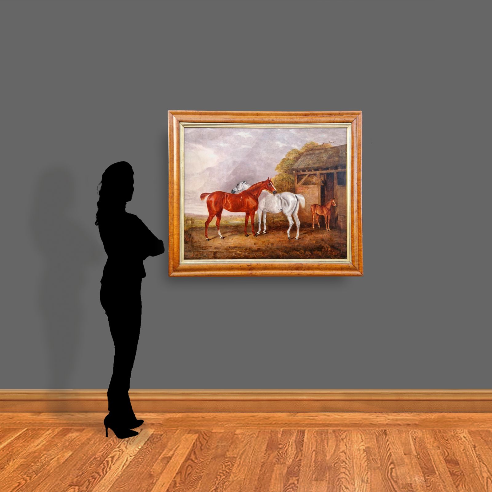 Grey And Chestnut Horses With Foal  Oil Painting Dated 1834  R.W.Folkard 105cm W photo buy