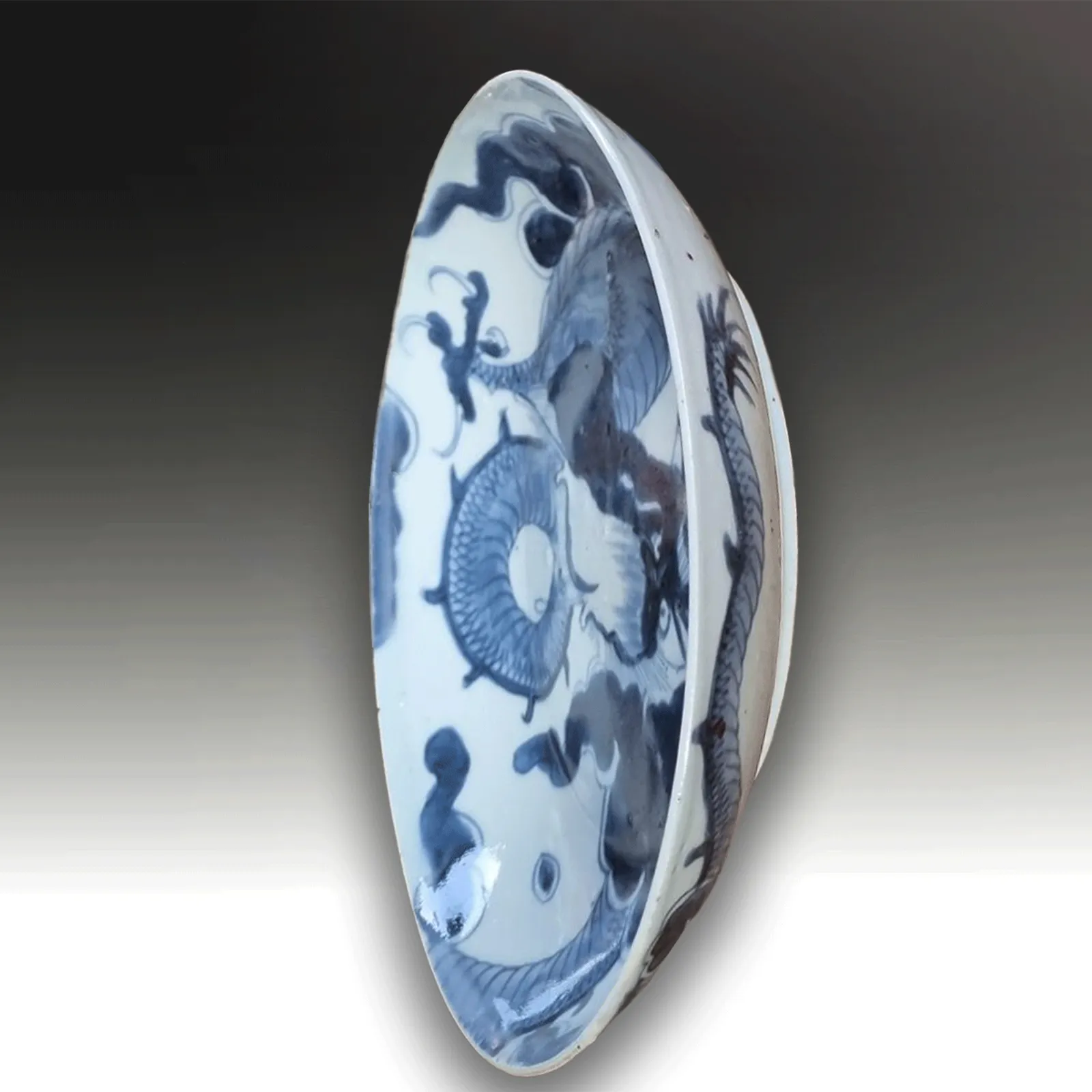 Late Ming Dragon Plate  17th C  Underglaze Cobalt Blue & White  Superb 20cm W photo Home Decor