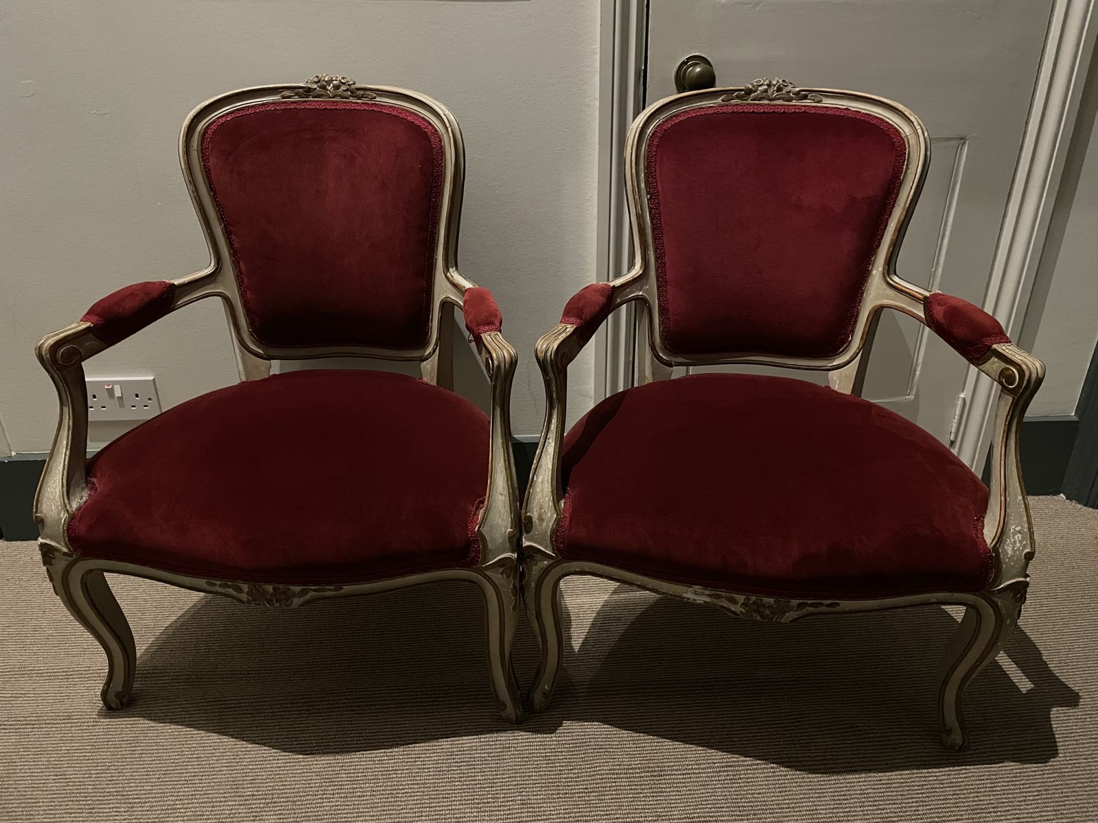 Pair Of Red Velvet Vintage Chairs