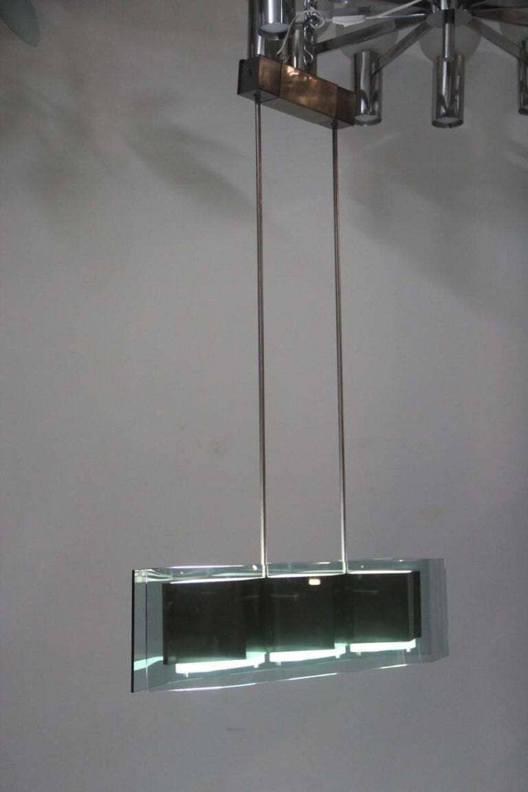 Bruno Gatta Chandelier Stilnovo Steel Crystall Mid Century Modern Italian Design photo furniture