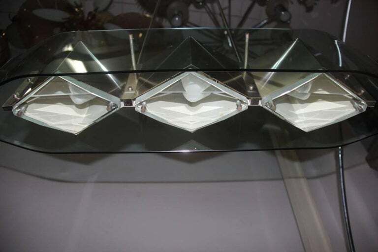 Bruno Gatta Chandelier Stilnovo Steel Crystall Mid Century Modern Italian Design photo vinterior