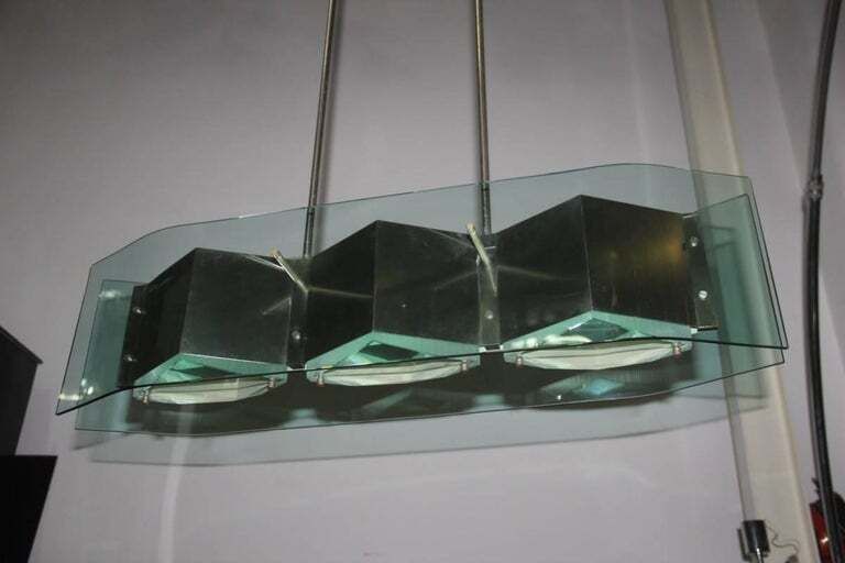 photo furniture Bruno Gatta Chandelier Stilnovo Steel Crystall Mid Century Modern Italian Design
