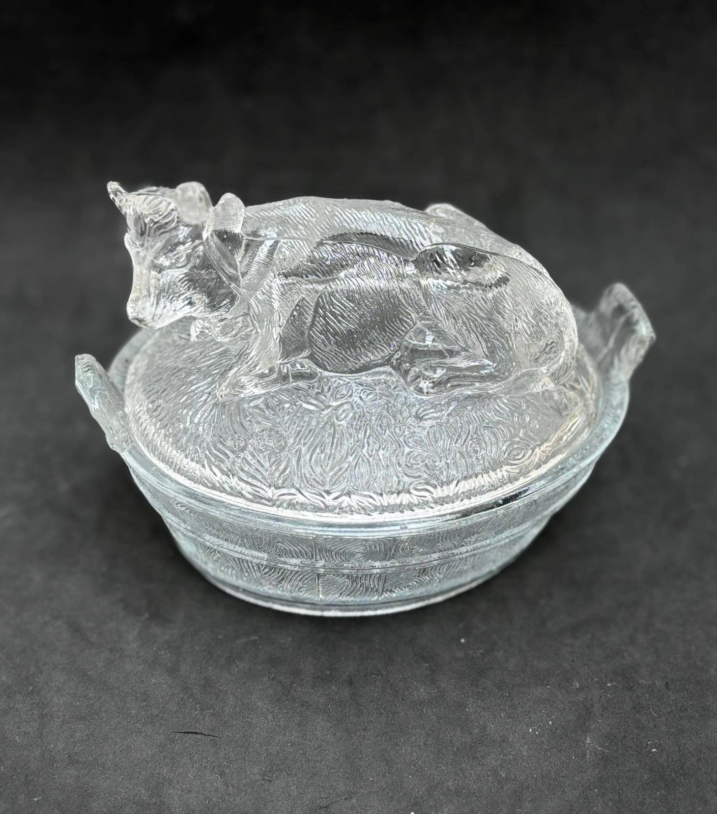Botervloot Van Geperst Glas Met Koeiendeksel – Vintage Keukendecoratie photo 129.0