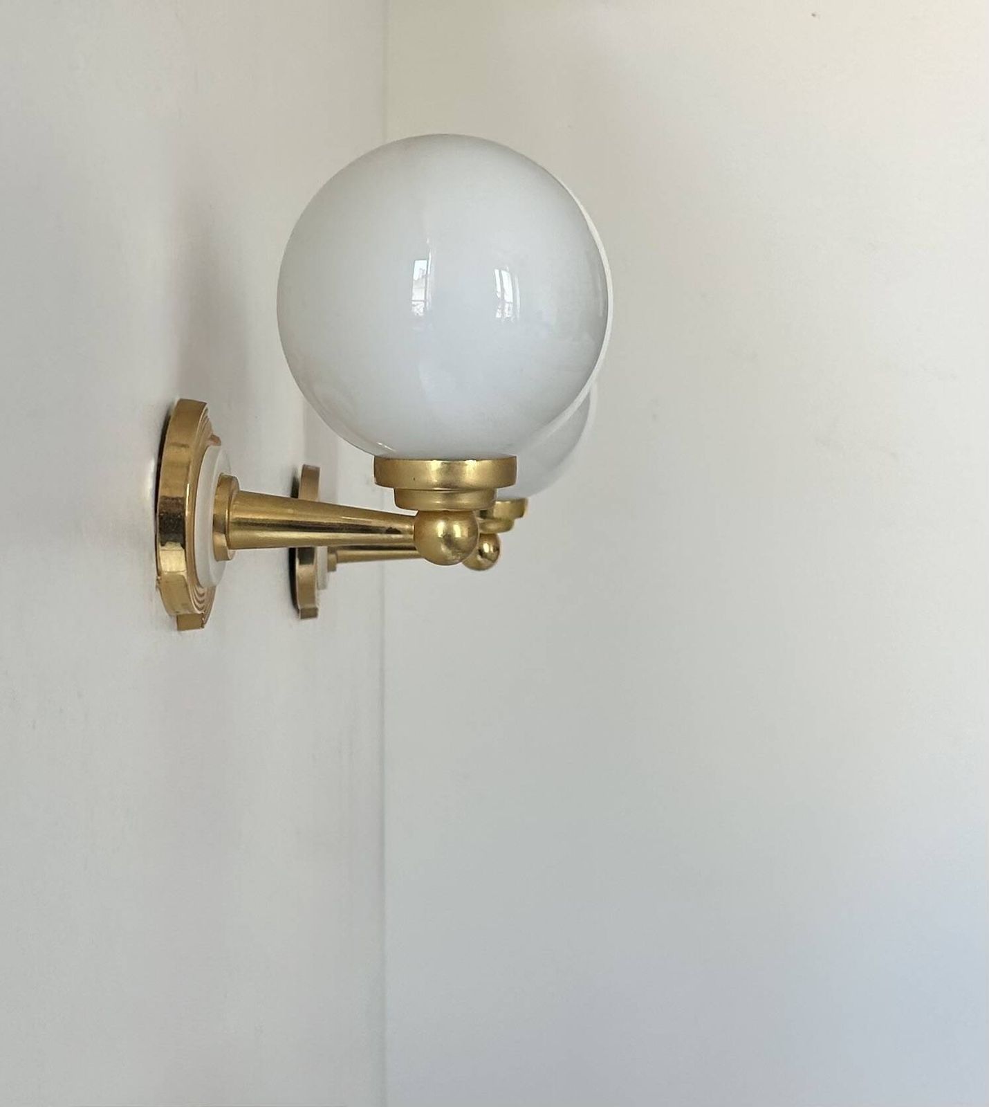 Pair Of Vintage Wall Lights, Brass And Opaline, France, 1980 photo Lighting