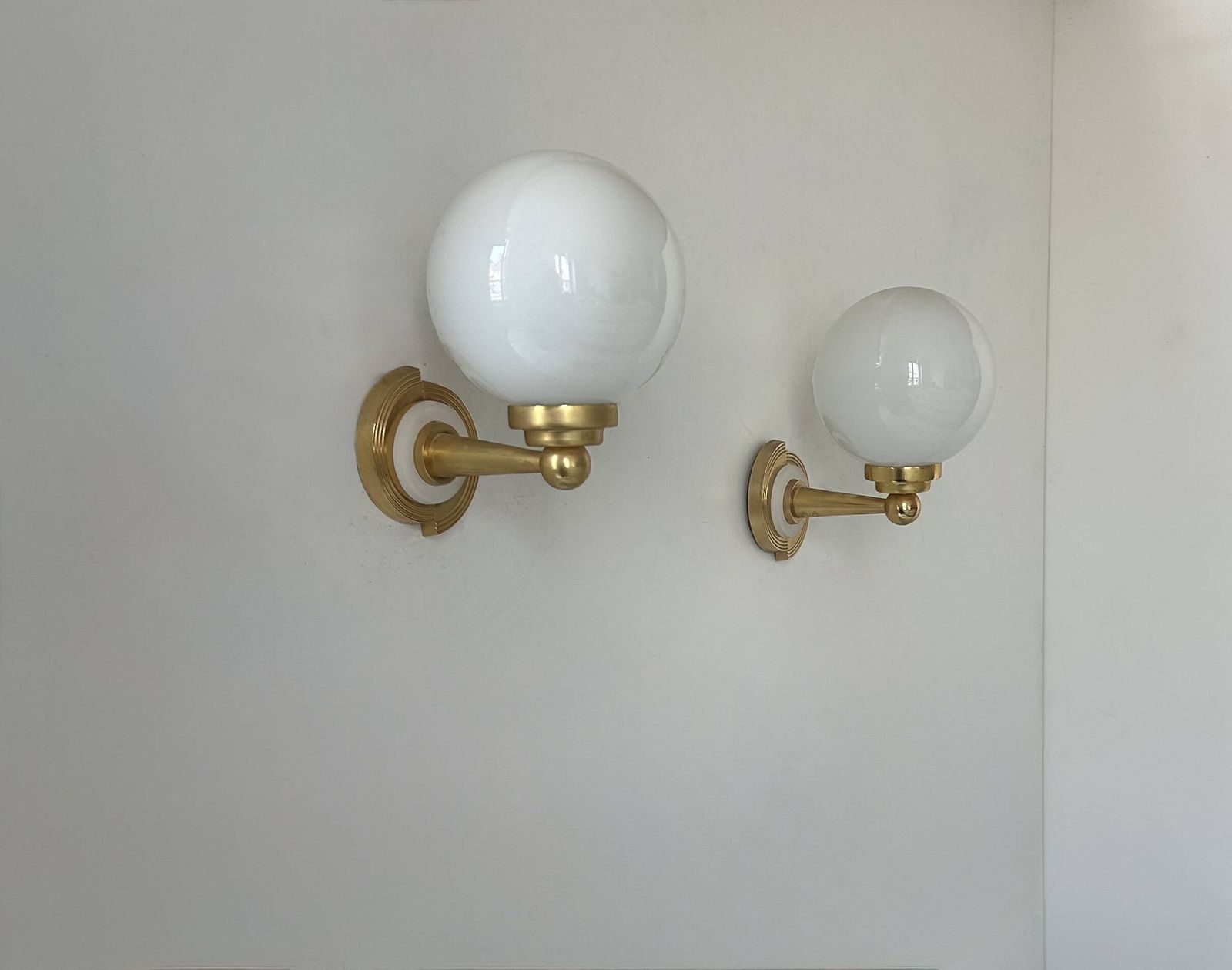 Pair Of Vintage Wall Lights, Brass And Opaline, France, 1980 photo buy