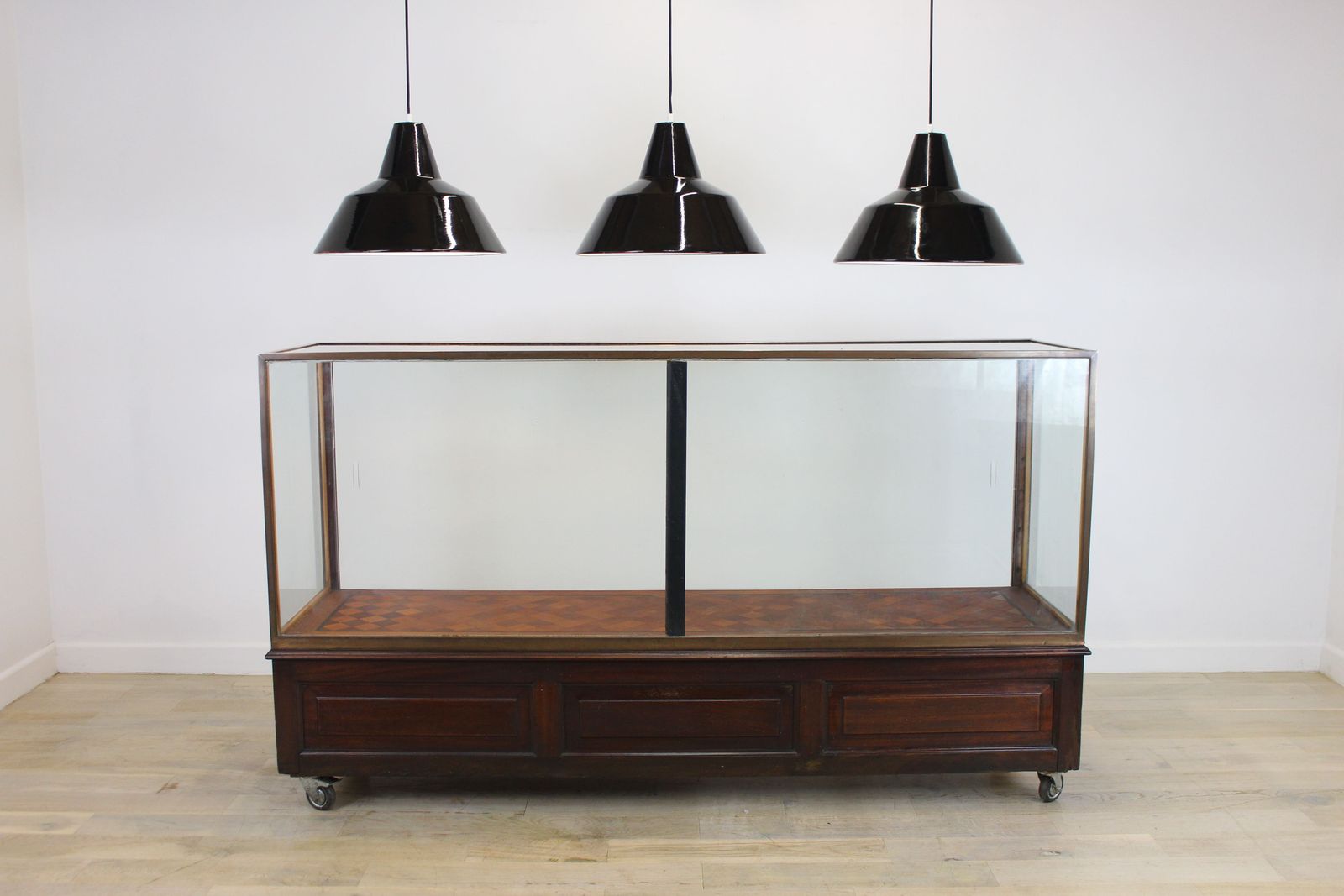 Set Of 3 Large Mid Century Enamelled Metal Industrial Lamps photo for sale