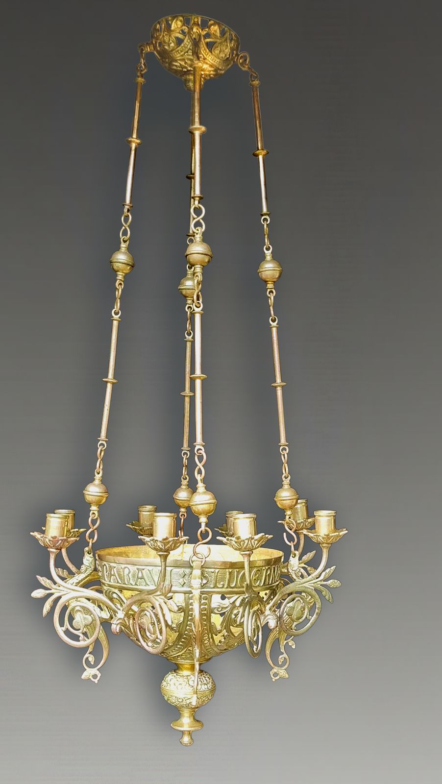 19th C Arts And Crafts Bronze Chandelier Of Extraordinary Quality 65cm X 38cm