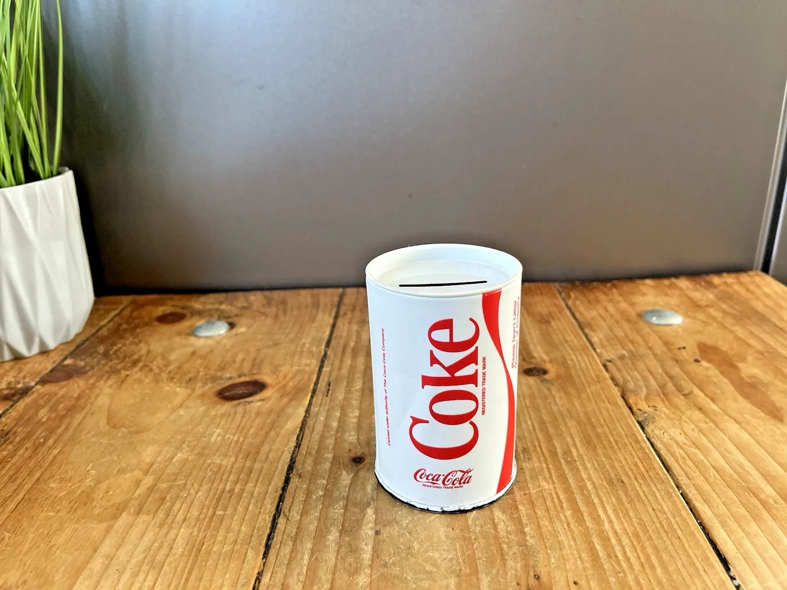 Rare Vintage 70's 80's White Coca Cola Coke Drinks Can Money Box Tin Coin Bank