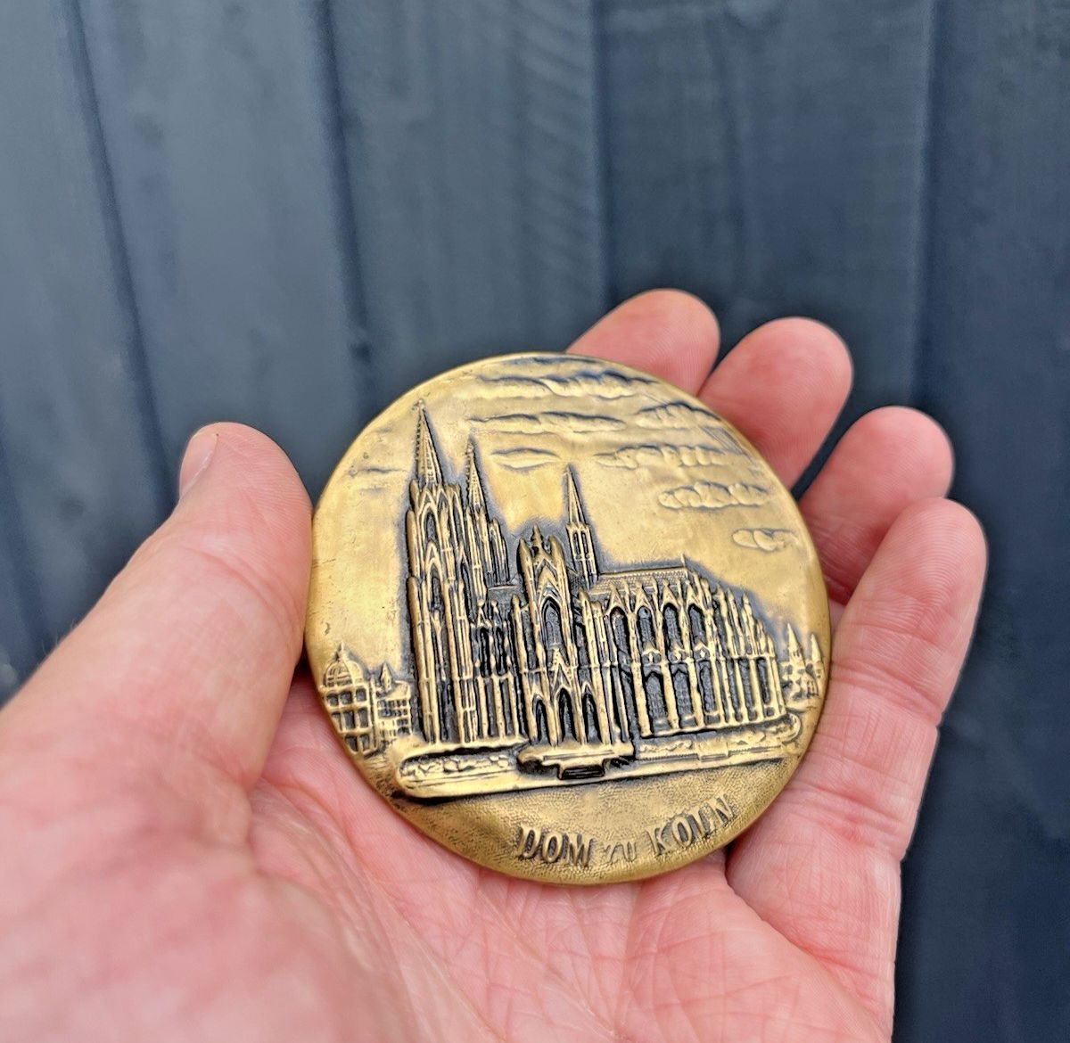 Rare Antique Brass Dom Zu Koln Cologne Cathedral Germany Souvenir Pocket Mirror