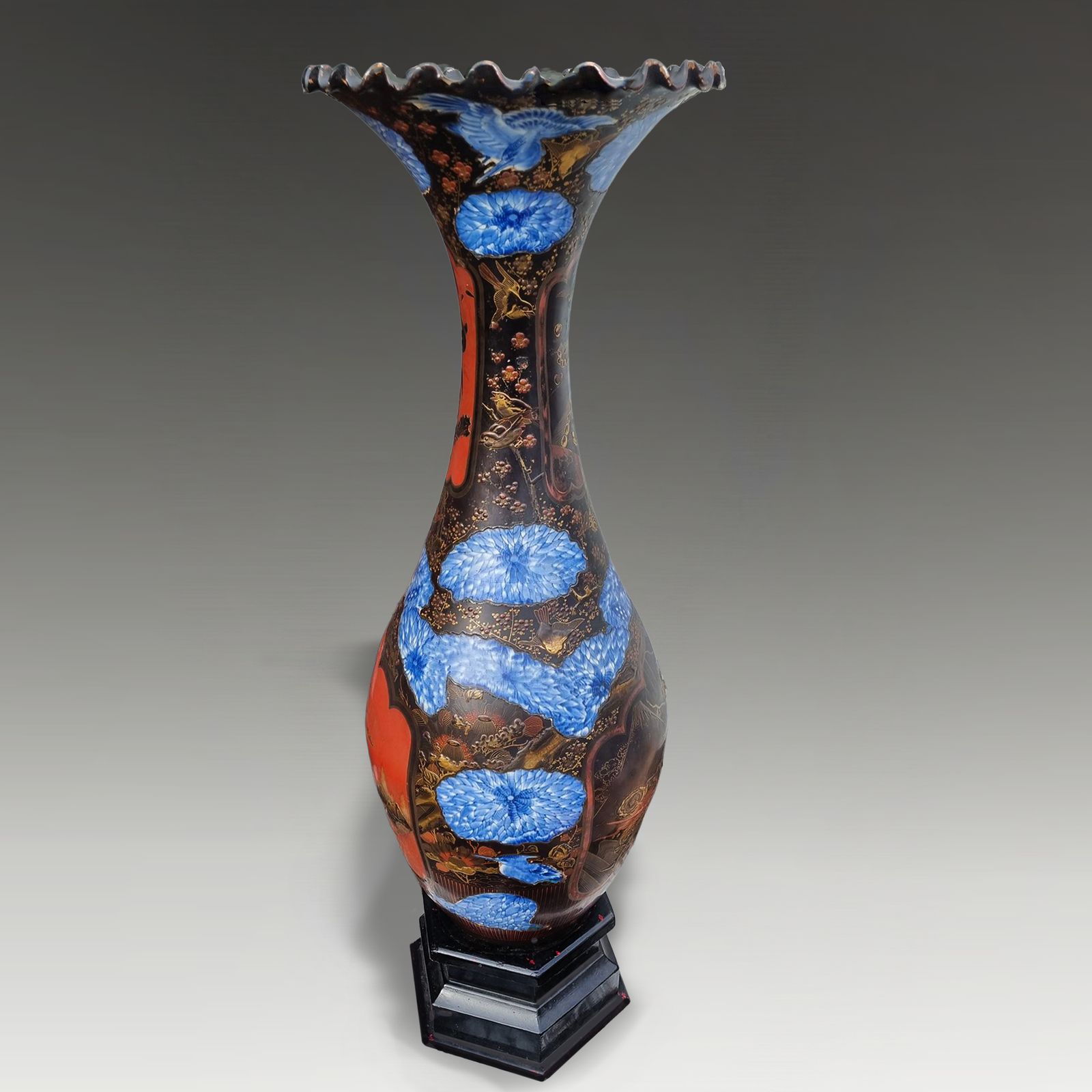 Large Meiji Period Lacquered Ceramic Vase 128cm (50 Inches) Tall photo furniture