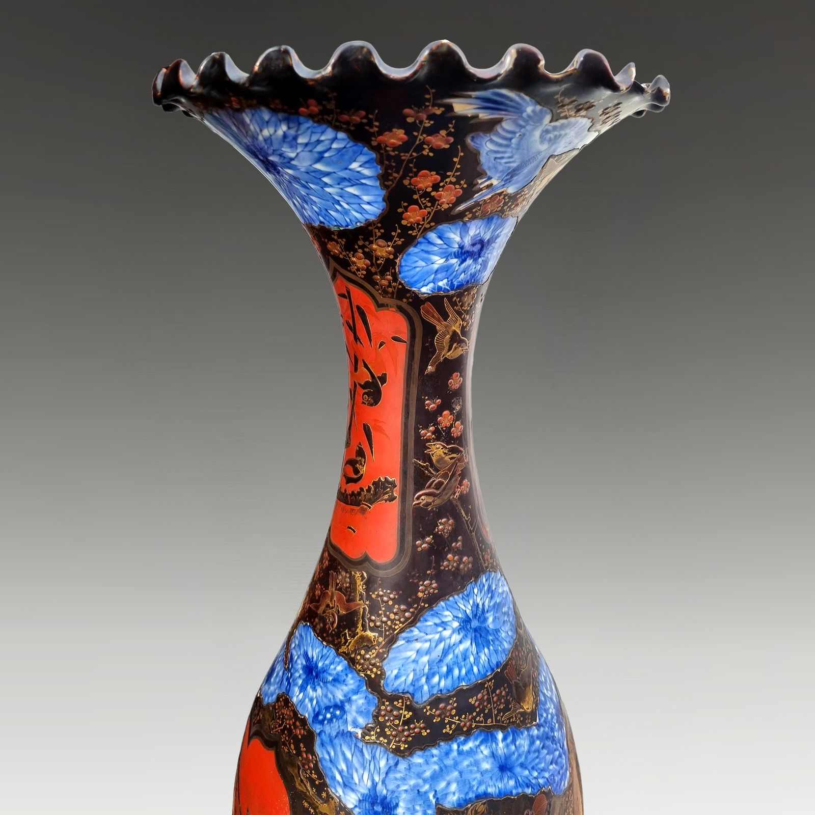 Large Meiji Period Lacquered Ceramic Vase 128cm (50 Inches) Tall photo Home Decor