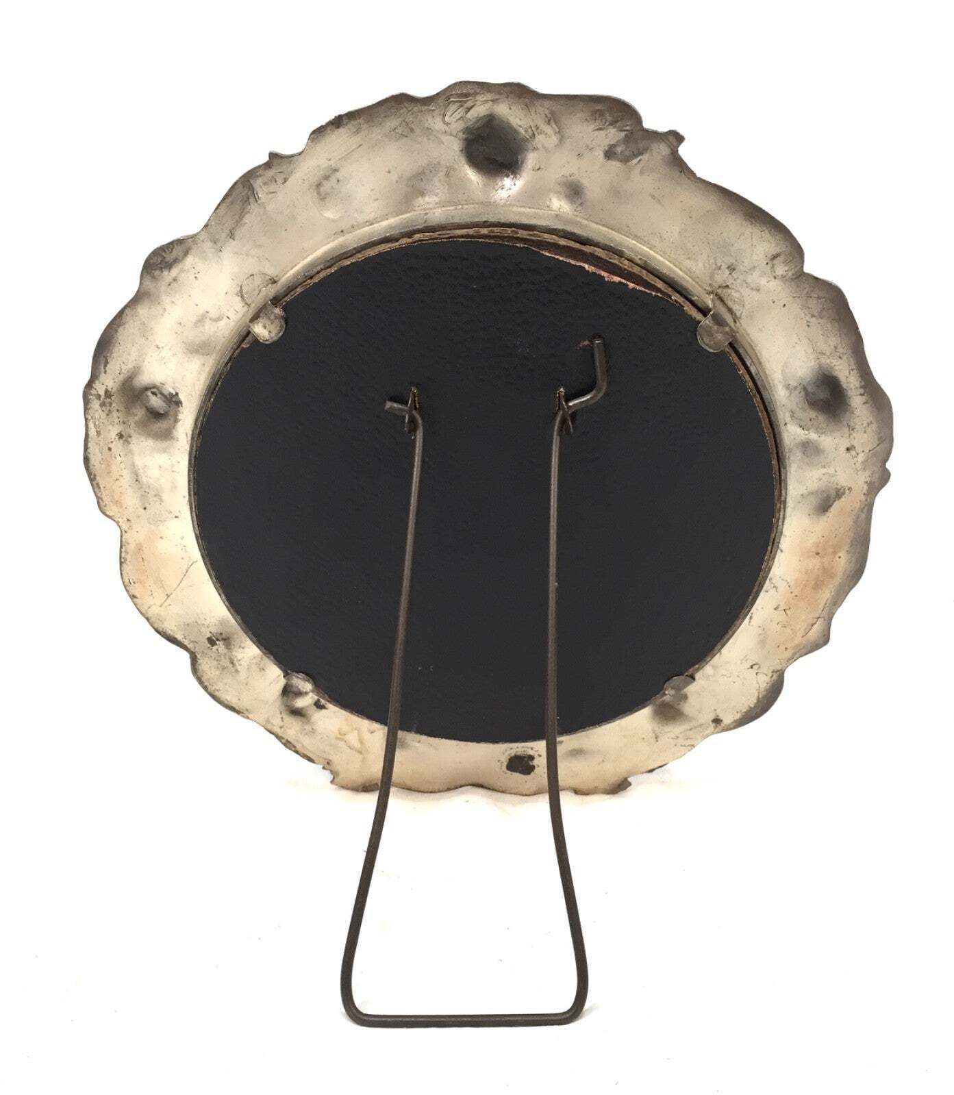 Antique Silverplated Tabletop Round Mirror Victorian Rococo Revival With Rose photo vinterior
