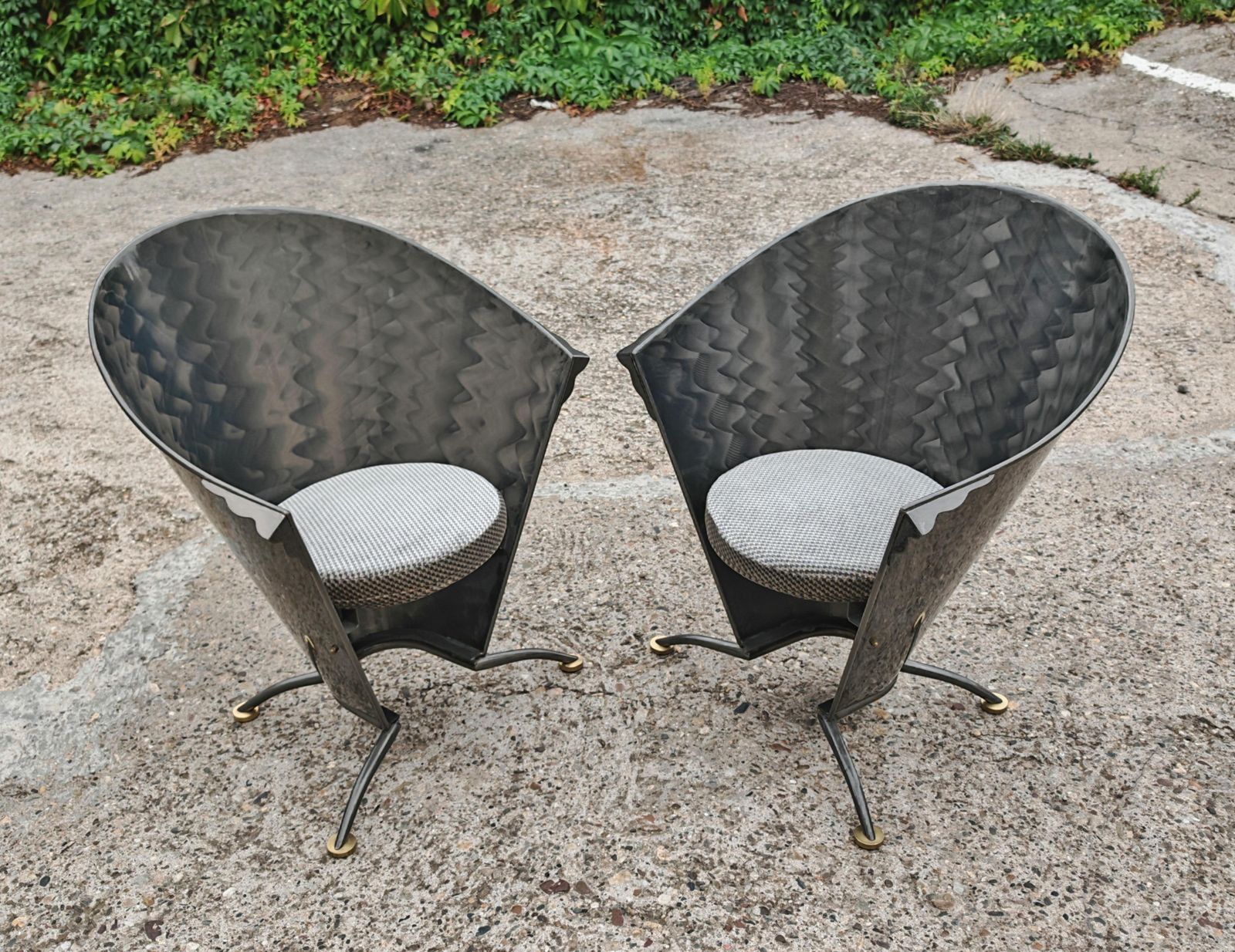 Postmodern Sculptural Armchairs In Shape Of Cones In Steel By Steel Line, 1980s photo furniture