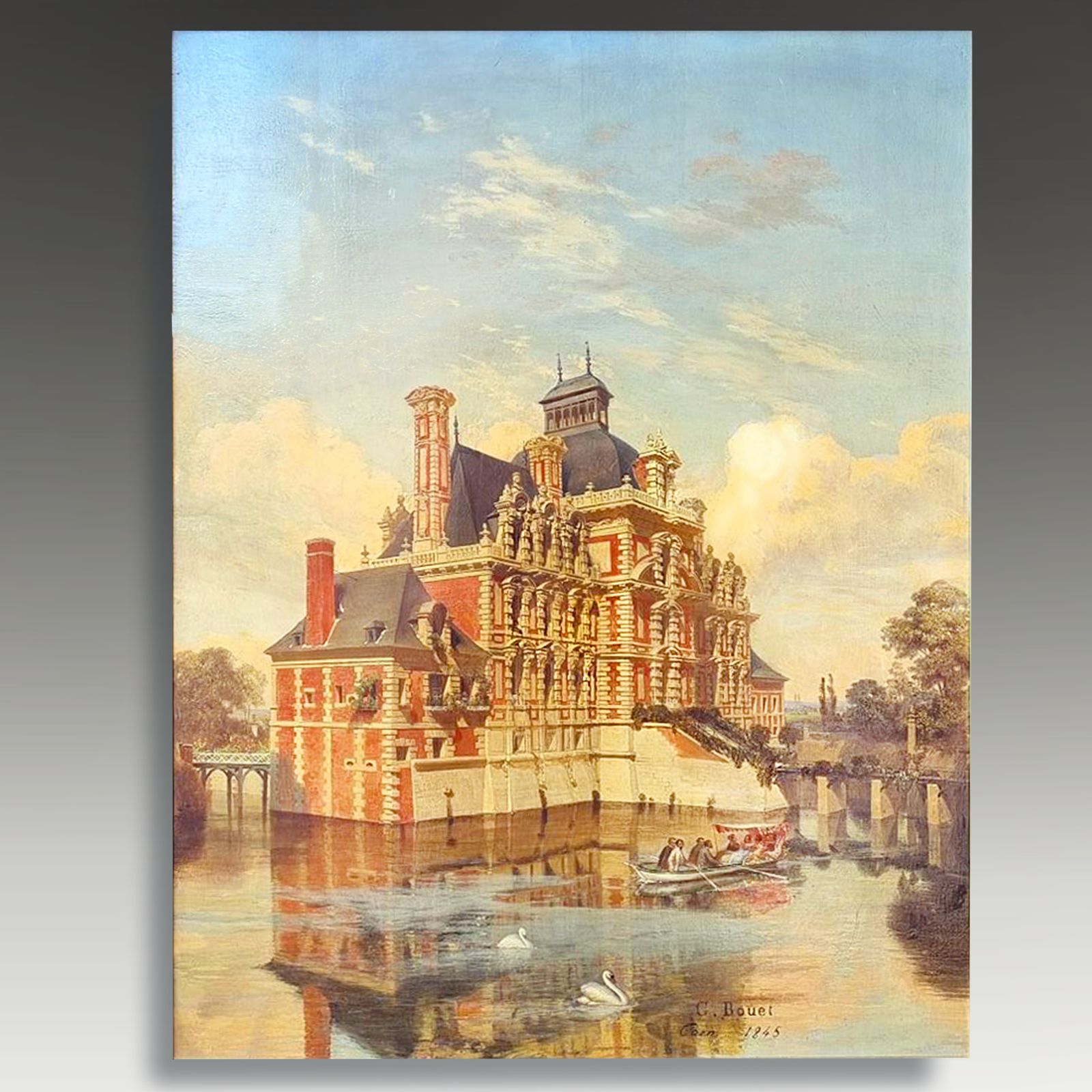 Chateau Beaumesnil, Normandy. Oil On Panel Painted 1845 By Georges Bouet photo furniture