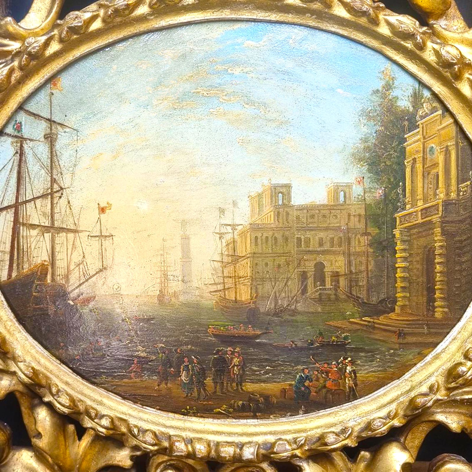 Circle Of Claude Lorrain (1600 1682) Habour Scene  Oil On Board photo for sale