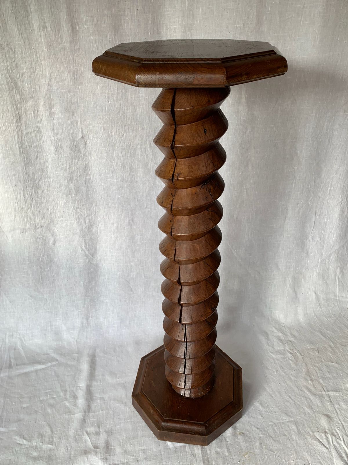 French 19th Century Wine Press Screw Pedestal Octogonal Support Plant Holder