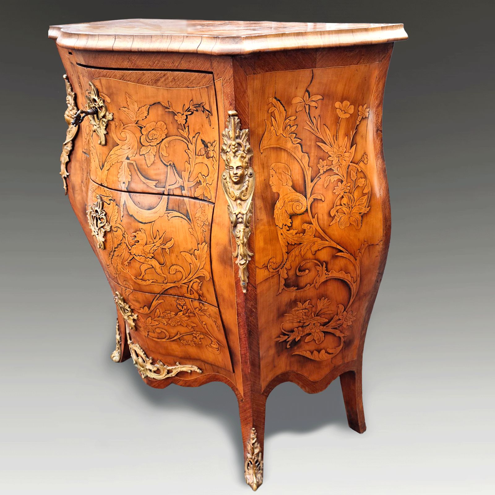 Antique Italian Venetian Walnut And Marquetry Commode Circa 1820 photo furniture