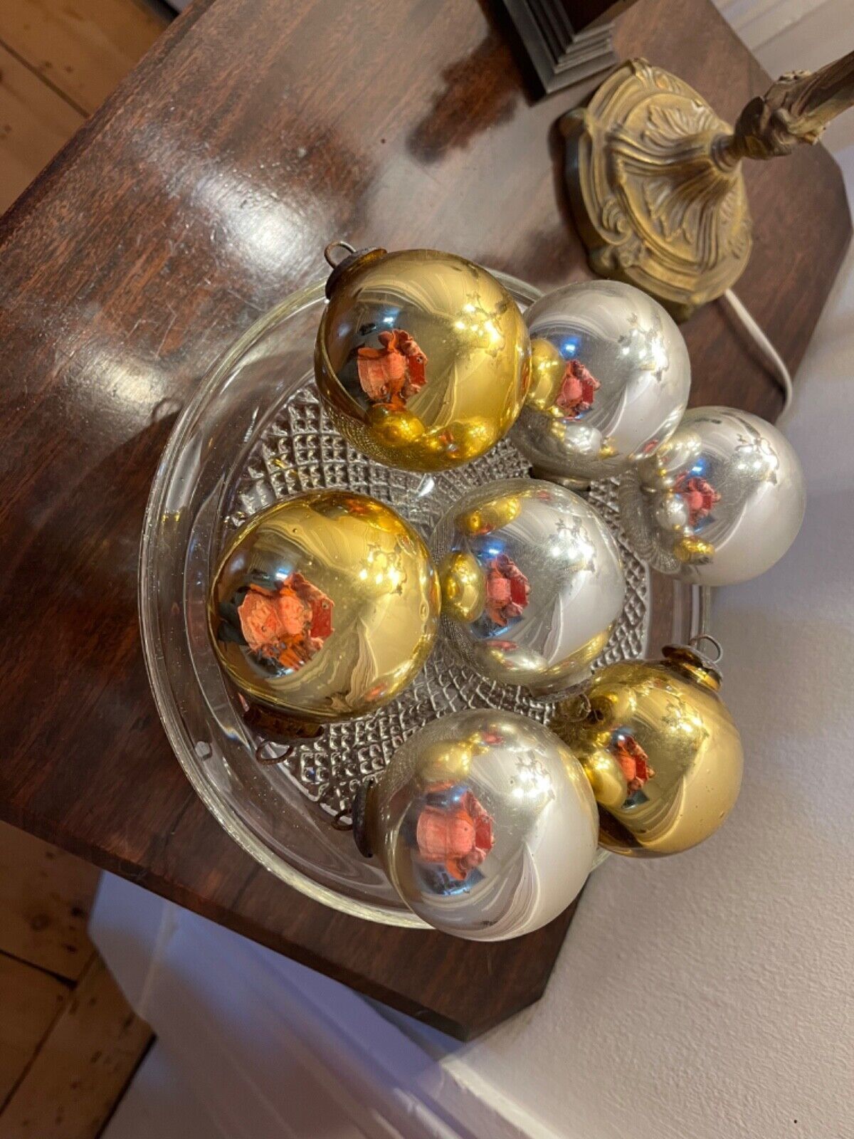 Antique Victorian Witches Ball Mercury Hand Blown Glass 1800’s In Gold photo 85.0
