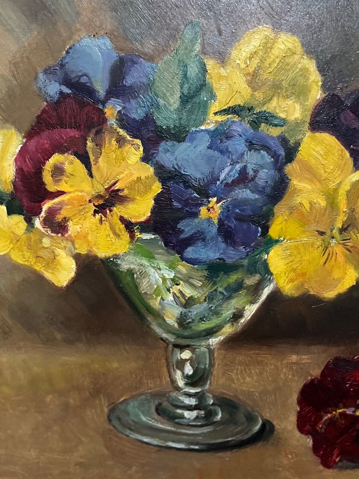 Vintage Oil Painting Signed By Artist N. Mitchell Still Life Pansies