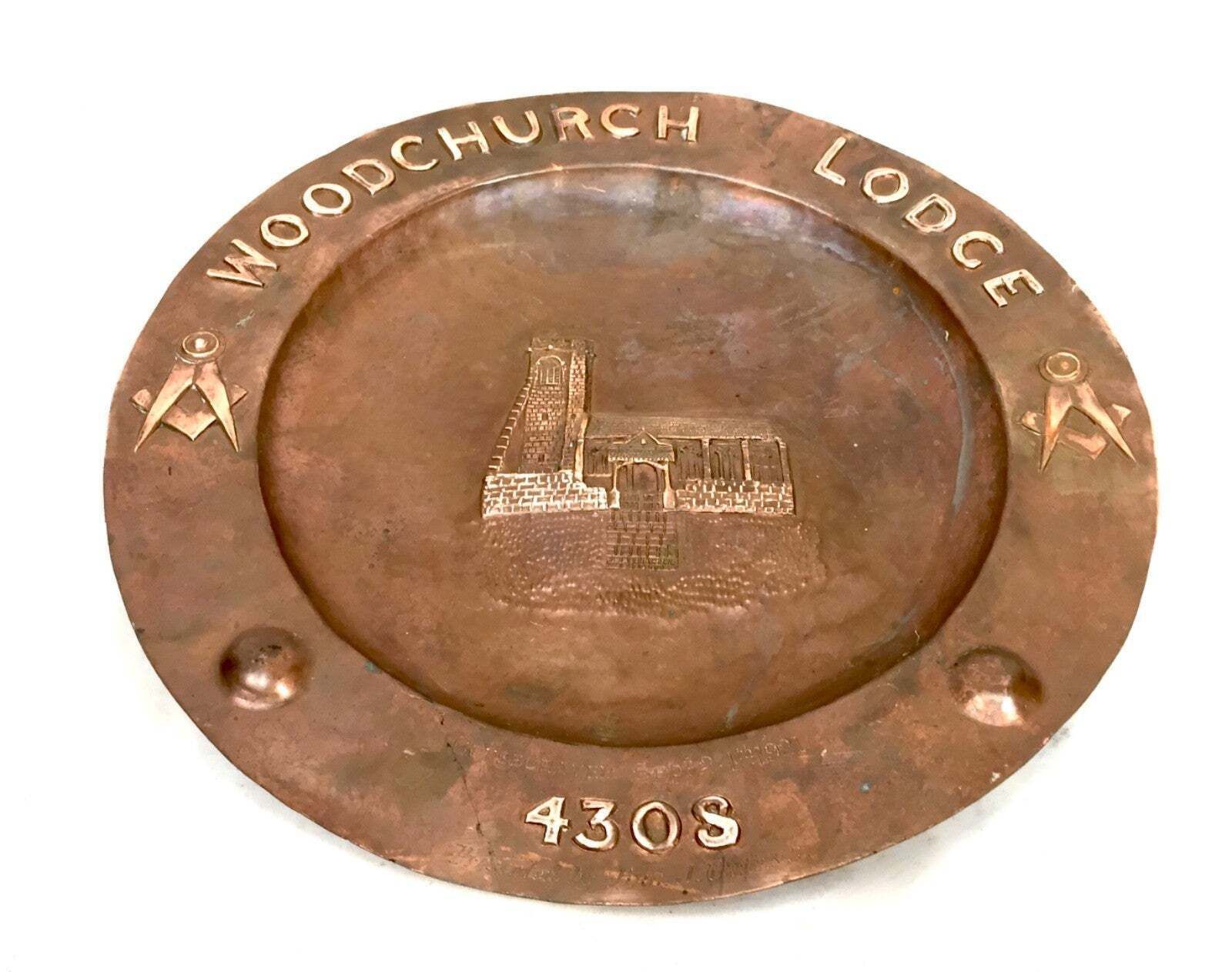 Antique Masonic Commemorative Copper Charger Woodchurch Lodge 4308 Freemasonry photo furniture