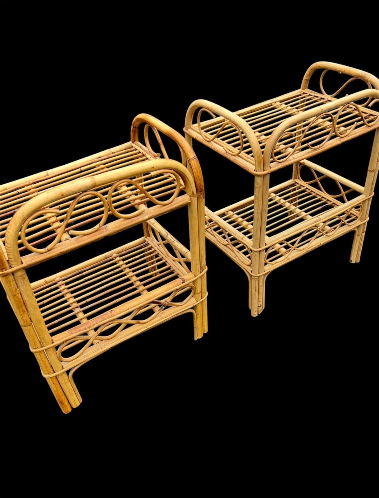 Mid Century 1960s Italian Bamboo Night Stands Stunnig Matching Pair photo furniture