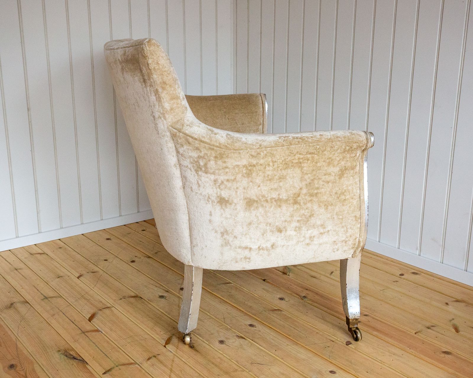 French Restauration Period Sofa 2 Seater Luxury Champagne Crushed Velvet Biedermeier Charles X Restoration Period Antique Silver Sleigh Scrolled 1830 photo Furniture