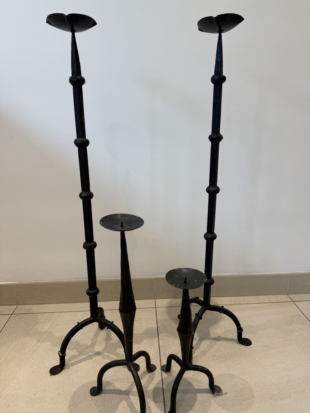 Vintage Candle Holders In Hand Forged Wrought Iron With Tripod Feet photo 200.0