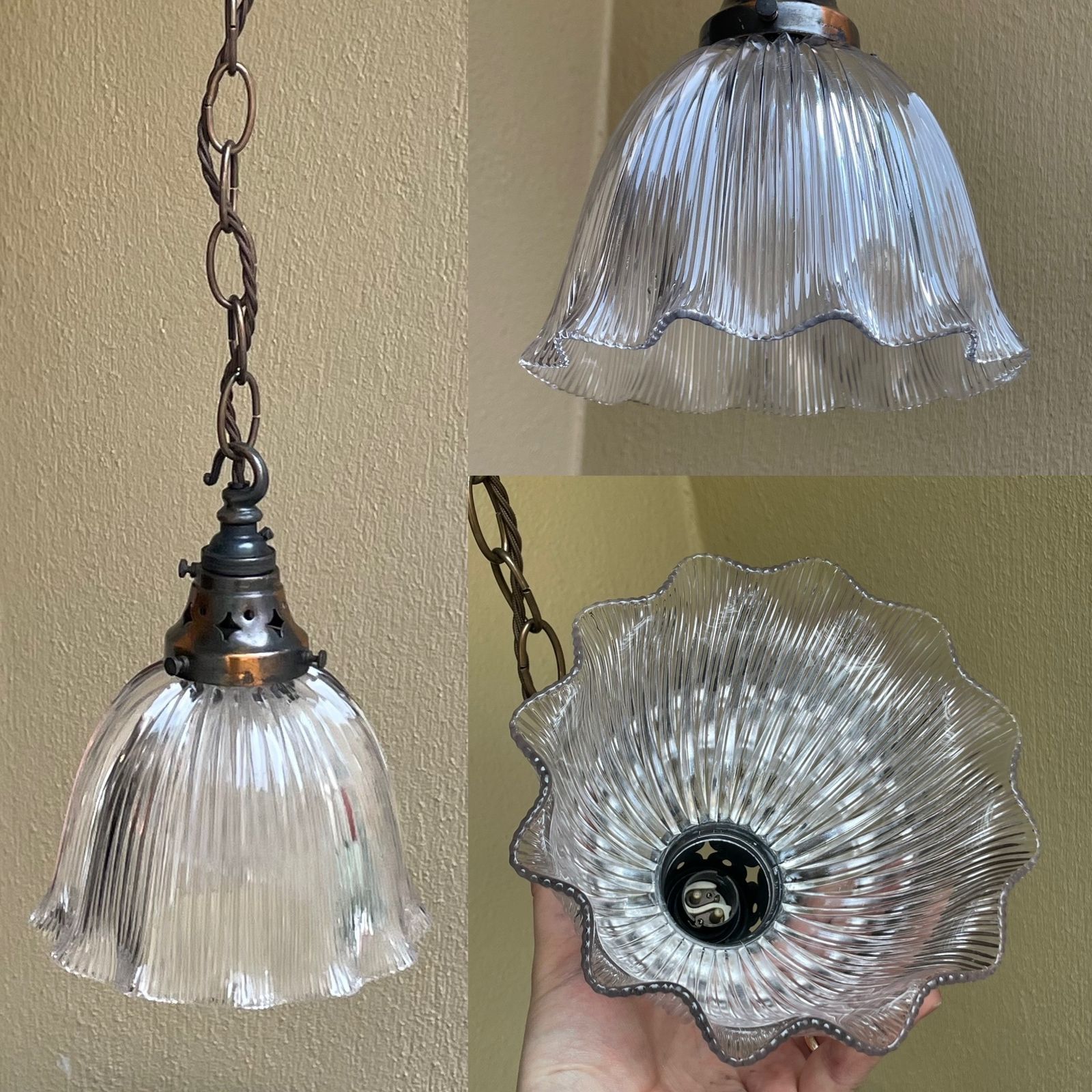 Large Edwardian Holophane Light Pendant photo Lighting