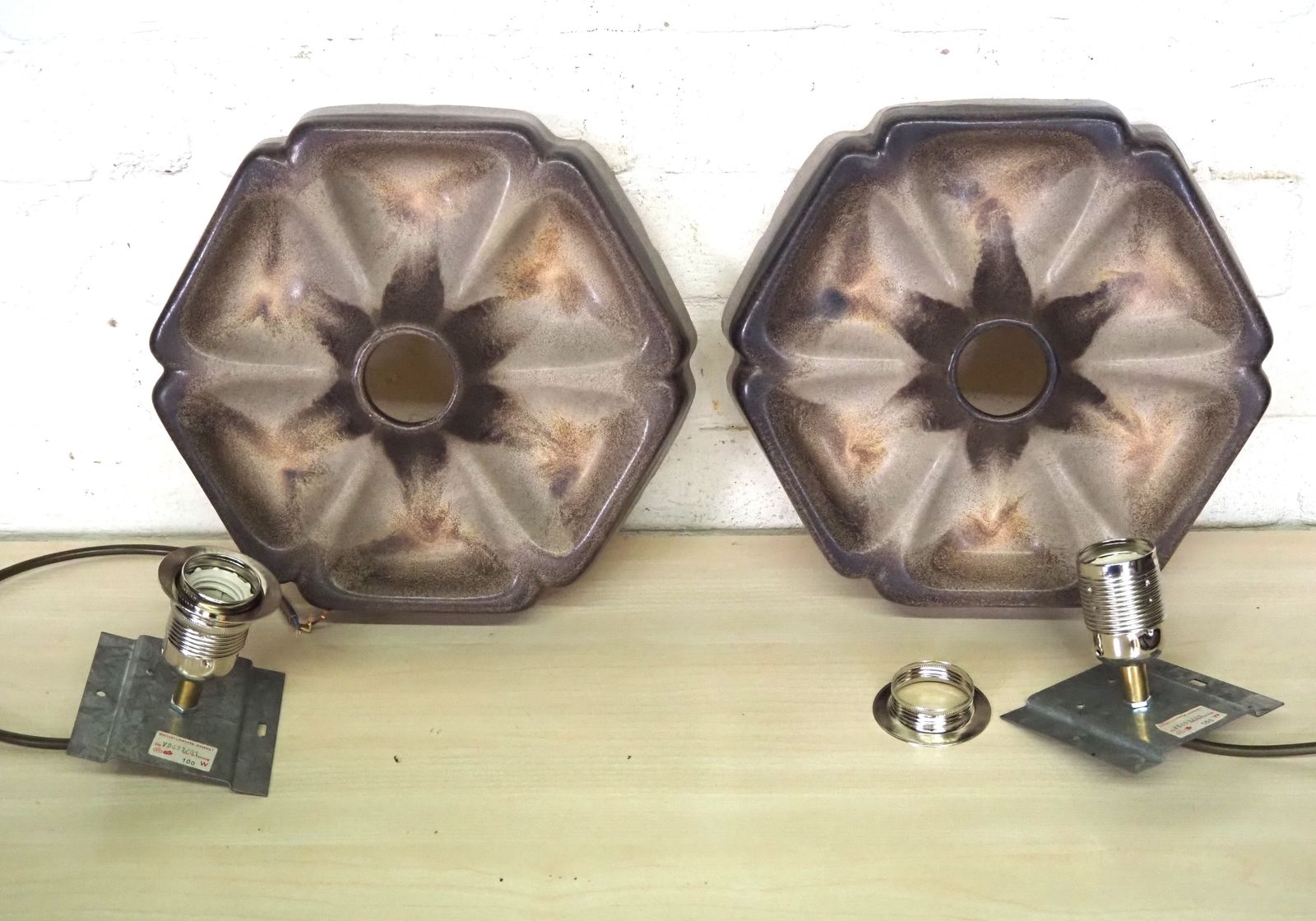 A Pair Of 1970s West German Ceramic Ceiling Sconces By Hustadt Leuchten Mottled Brown