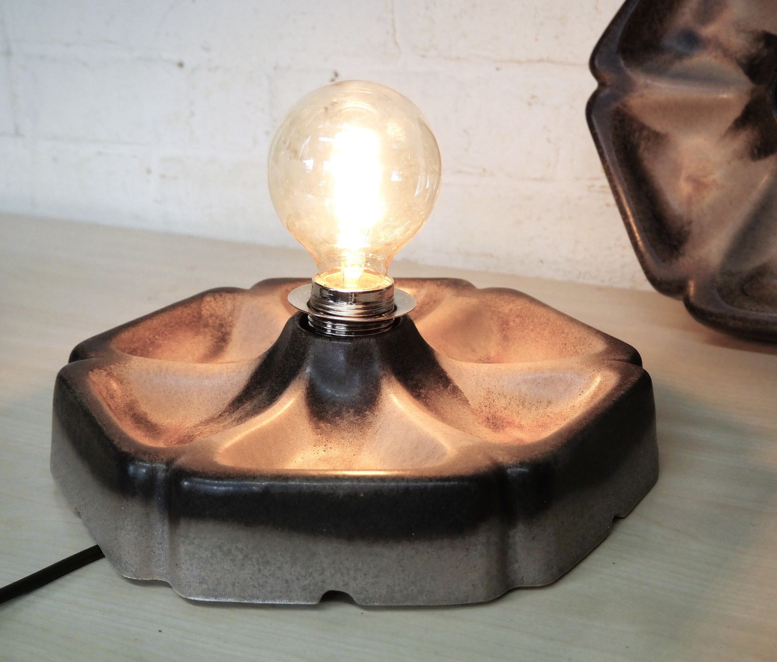 photo for sale A Pair Of 1970s West German Ceramic Ceiling Sconces By Hustadt Leuchten Mottled Brown